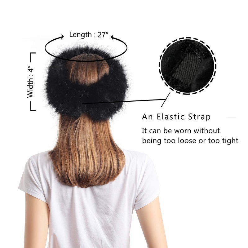 LA CARRIE Faux Fur Headband with Stretch Women's Winter Earwarmer Earmuff (Black) - Image 2